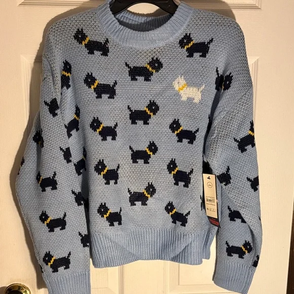 Women’s Netflix Stranger Things Light Blue Dog Sweater NWT Large 12-14 - Picture 1 of 2